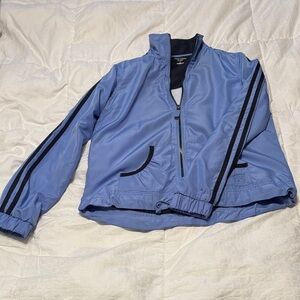 Oleg Cassini USSR Women’s Blue Zip-Up Jacket with Striped Sleeves